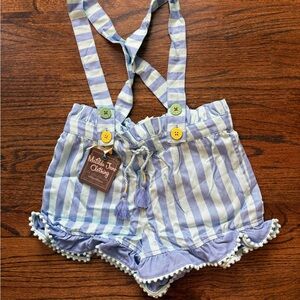 Matilda Jane Striped Blue Suspender Shorts overalls girls size 6
